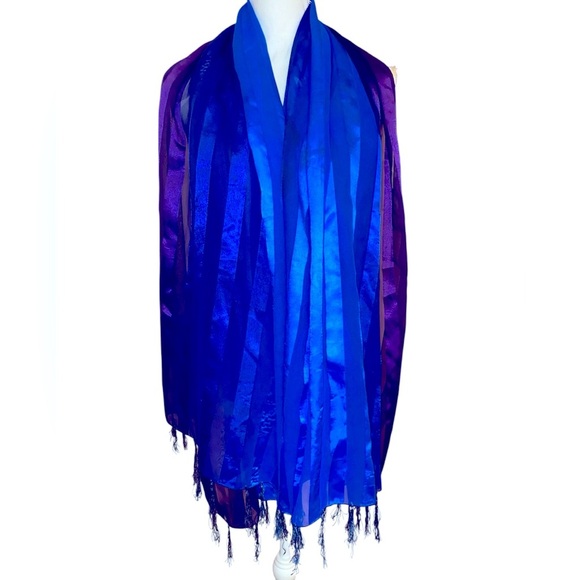 Peacock Colored Luxurious Fashion Scarf/Wrap in Ombré Blue and Purple 66”x 42” - Picture 1 of 5